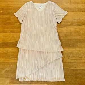 BFA Classics champagne taupe fully pleated layered a-line midi dress size 8P b26